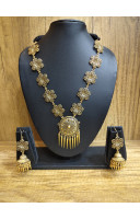 Golden Oxidize Charms Combine Designed Fancy Chain With Nice Pendant And Earrings (JN21J11)